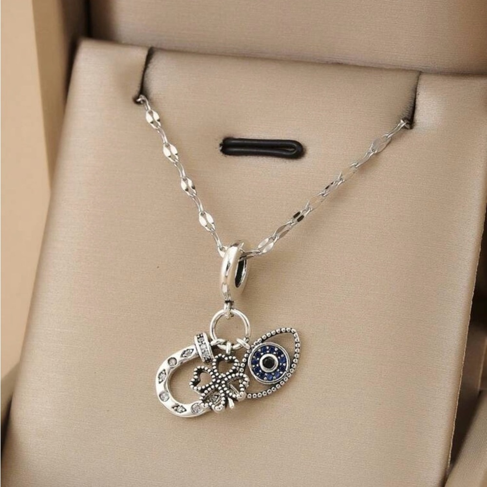Silver Pendant Necklace with Evil Eye Charm